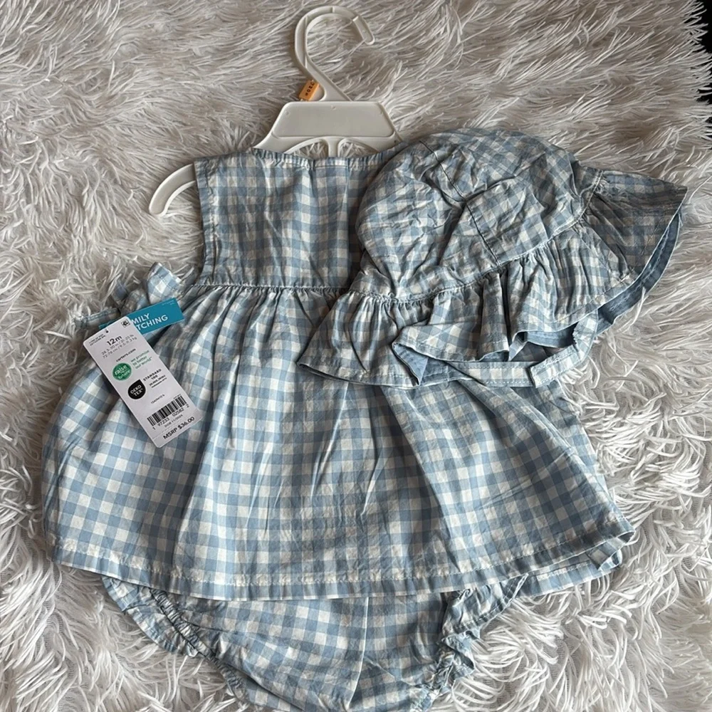NWT Carter's Blue Gingham Diaper Cover Set 12 M